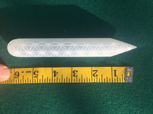 selenite pointed engraved wand