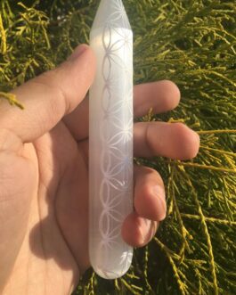 Pointed Selenite engraved wand