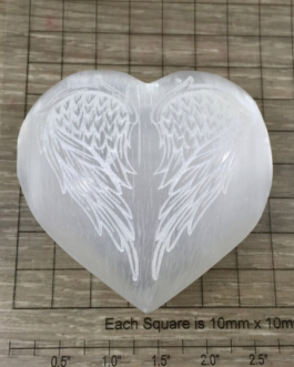 Gorgeous Puffy Selenite Heart – Engraved Angel Wings