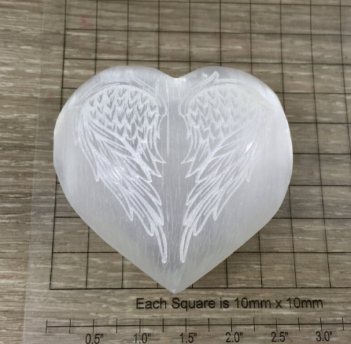 Selenite Heart - Engraved Angel Wings