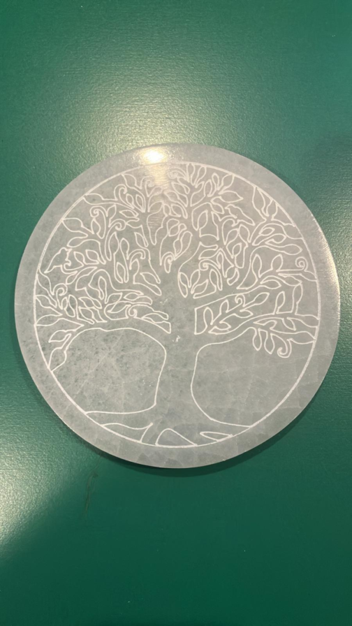 Large Selenite carved tree of life plates