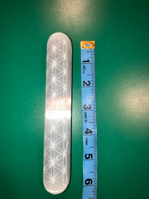 Enchanted Chakra Wand with Flower of Life Symbol Clear Selenite Wand for Spiritual Healing Crystal Massage Wand with Sacred Geometry Chakra Balancing Tool for Energy Healing Flower of Life Symbol Etched onto Selenite Wand